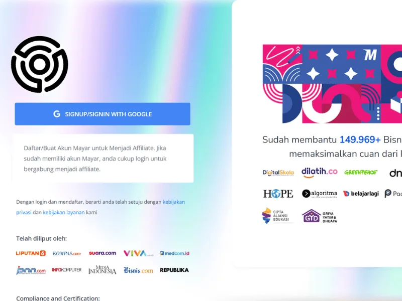 Halaman pendaftaran affiliate di Mayar